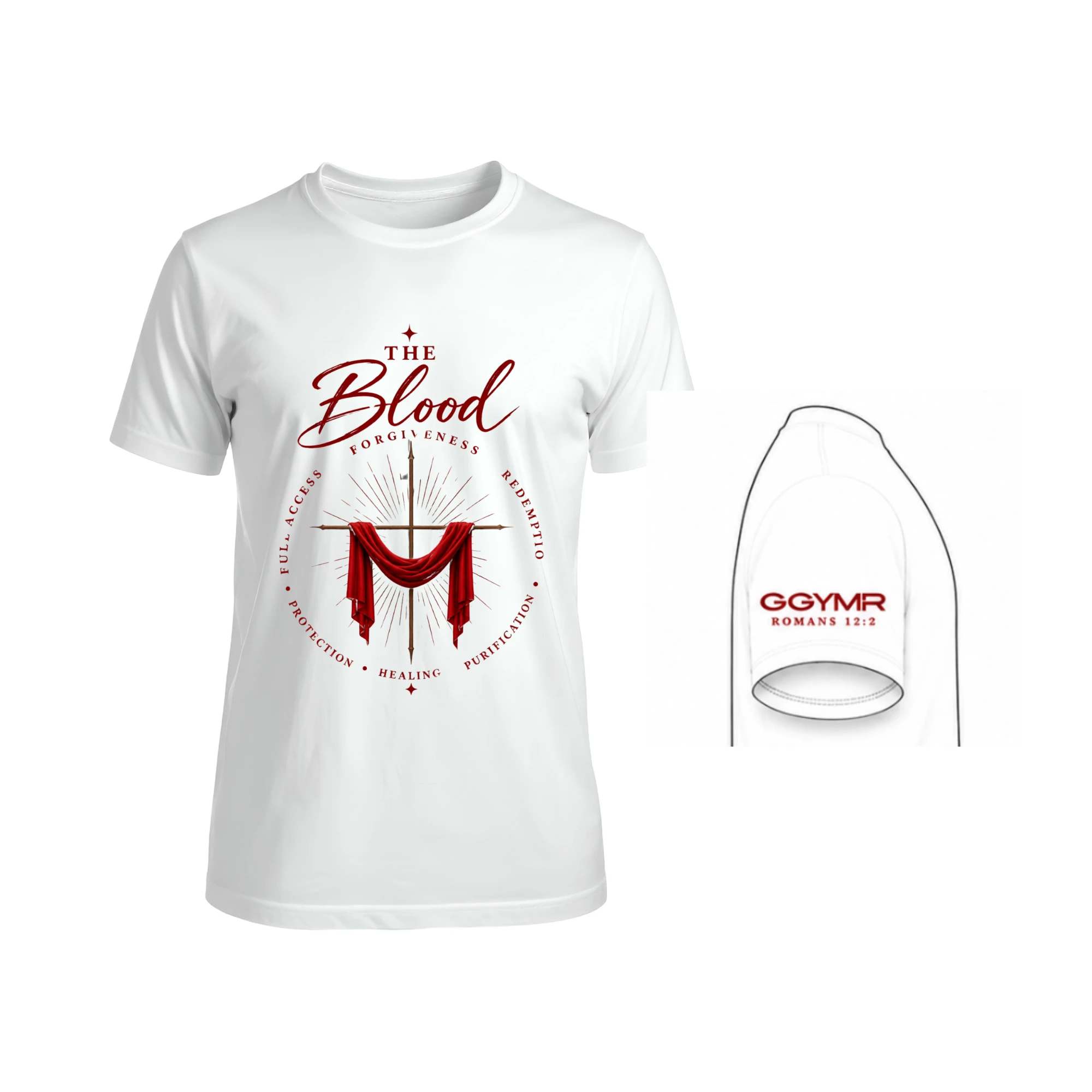 "The Blood" short-sleeve tee with cross graphic
